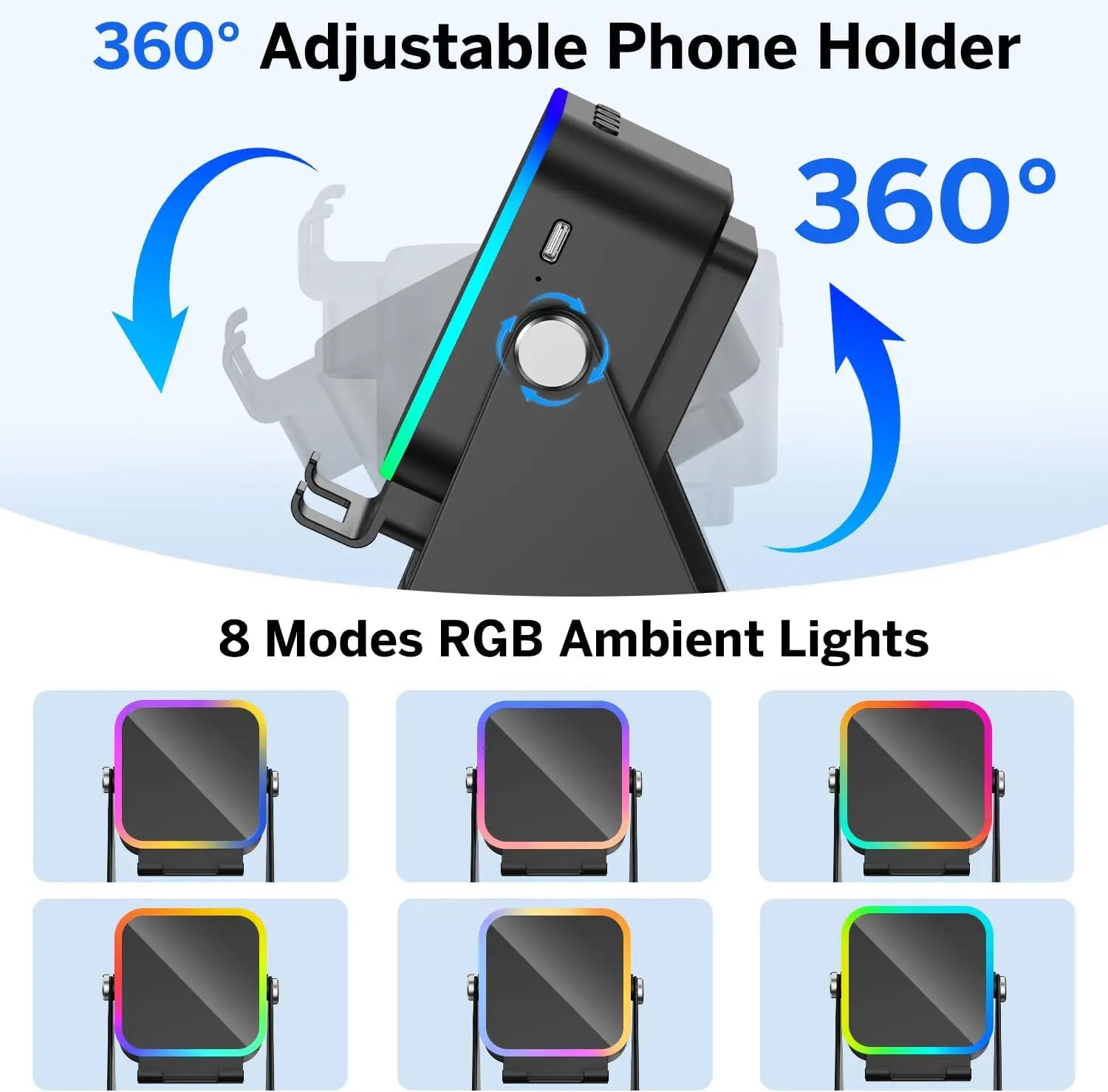 (upgraded)5 In 1 Auto-induction 5000mAh Wireless Induction Speaker 8 RGB Lights HIFI Sound Portable Bluetooth Phone Holder Gifts