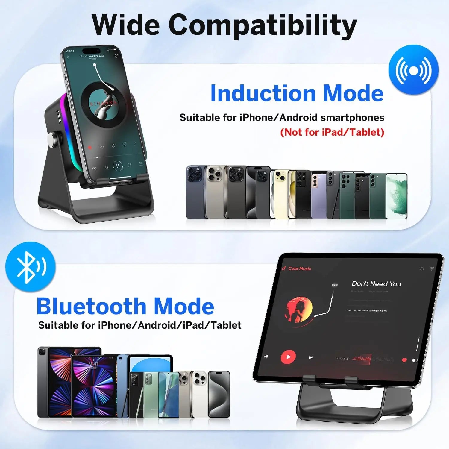 (upgraded)5 In 1 Auto-induction 5000mAh Wireless Induction Speaker 8 RGB Lights HIFI Sound Portable Bluetooth Phone Holder Gifts