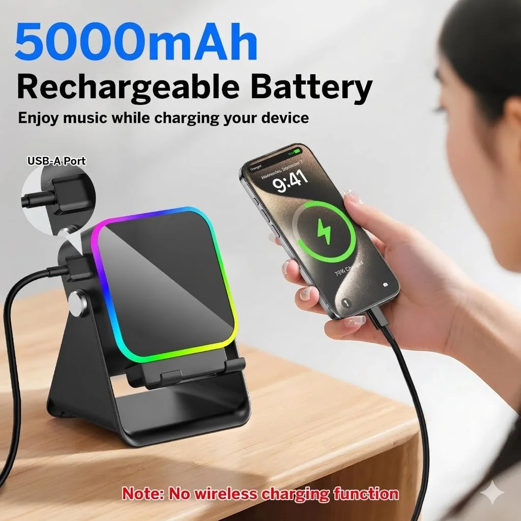 (upgraded)5 In 1 Auto-induction 5000mAh Wireless Induction Speaker 8 RGB Lights HIFI Sound Portable Bluetooth Phone Holder Gifts